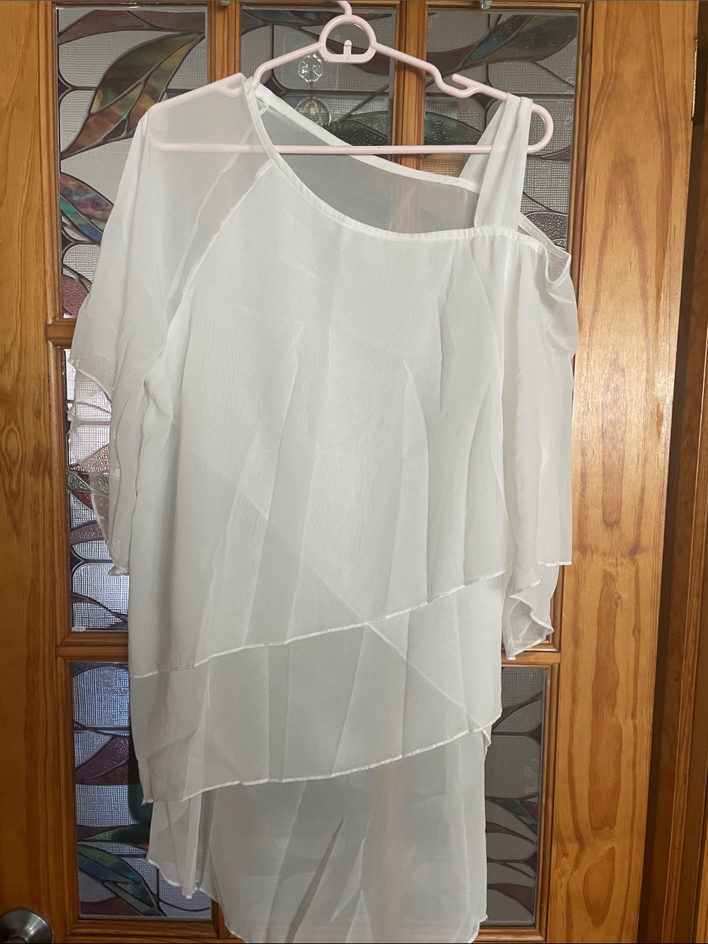 New Women's Asymmetrical One-Shoulder Chiffon Top - White size large